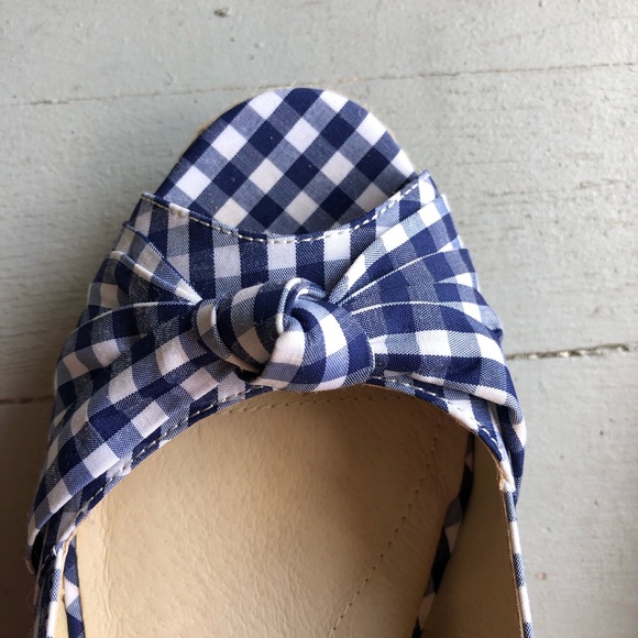 Blue Gingham Checkered Wedge Espadrilles - Picture 4 of 11